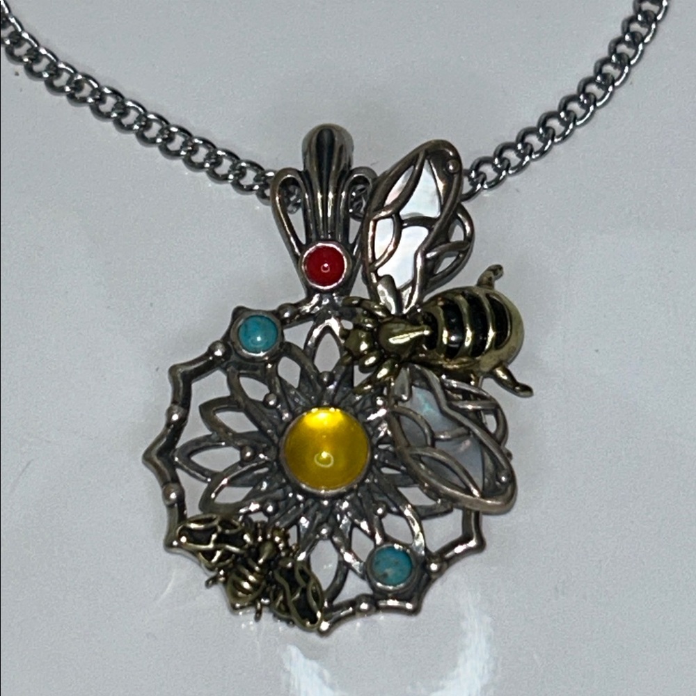 NWOT Carolyn Pollack Sterling Silver Brass Gemstone Hinged Pendant Enhancer